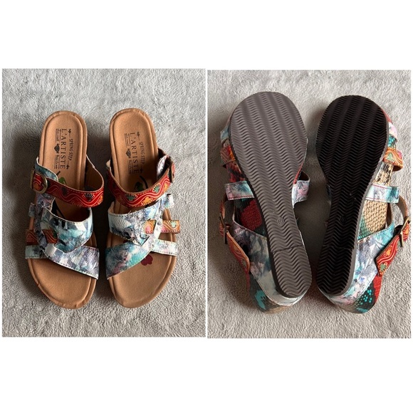 Spring Step L'artiste Baocire Artsy Strappy Wedge Slide Leather Sandals Camel - Picture 9 of 12